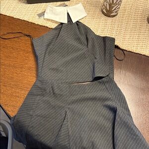 Fashion Nova One Shoulder Pinstripe Dress - Black and White